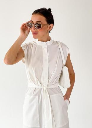 Хлопковое платье миди  под пояс