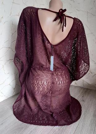 Пляжна туніка ажурна вишнева/бордова