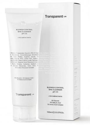 Очистка для кожи, склонной к акне transparent-lab blemish control bha cleanser ph 3.5