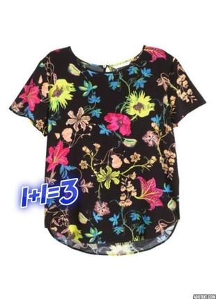 1+1=3 фірмова чорна блуза блузка в квітах h&m, розмір 44 - 46