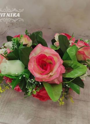 Розкішний вінок з трояндами в рожевих відтінках. великий вінок для фотосесії, весілля, випускного9 фото