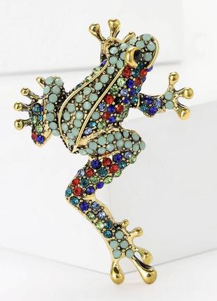 Брошка жаба стильна прикраса з камінням гарна брошка