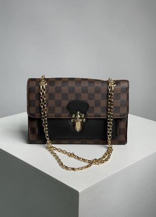 Сумка в стиле louis vuitton victoire monogram canvas calf leather brown/black3 фото