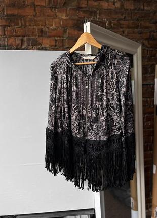 Odd molly gray black printed fringe full zip hooded jacket жіноча куртка