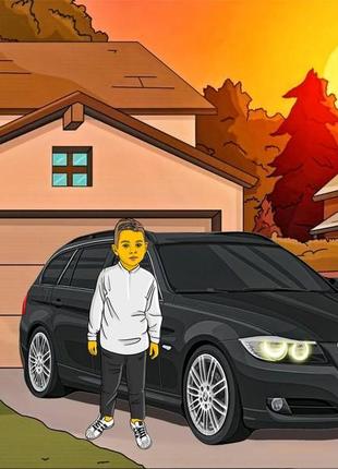 Картина по вашему фото на холсте 40х60 см в стиле семейки симсонов, картина в подарок,...