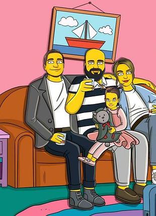 Картина по вашему фото на холсте 40х60 см в стиле семейки симсонов, картина в подарок,...