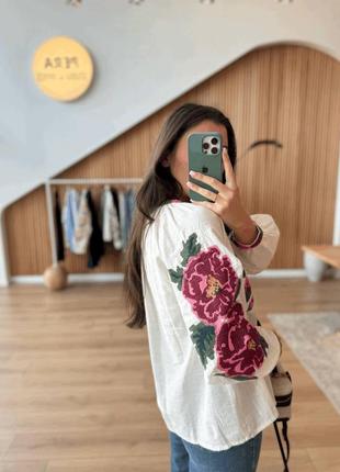 Женская белая качественная пышная вышиванка, вышитая рубашка блуза блузка украинская...