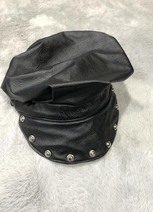 Кожаный картуз кепка черная женская4 фото