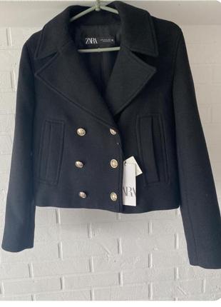 Zarа двубортне вкорочене шерстяне пальто
