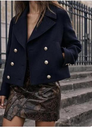 Zarа двубортне вкорочене шерстяне пальто