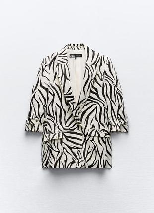 Zara сатиновый пиджак жакет анималистичный принт зебра тренд новый пиджак