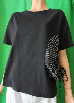 Elpam корея футболка свободного кроя из плотного коттона, с большим карманом-декором на шнуровке