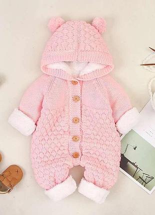 Детский вязаный комбинезон на меху для малышей