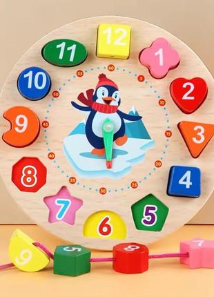 Дерев'яний годинник-сортер монтесорі