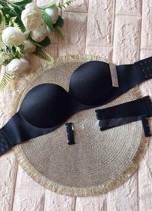 Чорний базовий гладкий бюстик без кісточок і бретелей на пушап