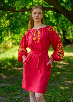 4593 к роскошное натуральное вышиванка вышитое платье в стиле бохо на 100% льни