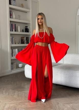 Бомбезный летний брючный  костюм брюки с топом