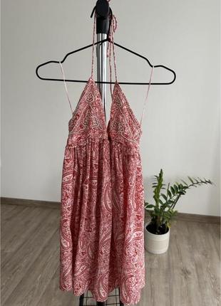 Платье короткое кораллового цвета на завязках с открытой спиной zara xs