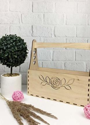 Декоративний кошик з дерева для квітів4 фото
