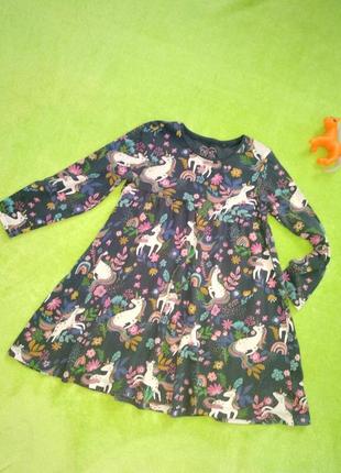Плаття з довгим рукавом next для дівчинки 5-6 років. з єдинорогами. розмір 116 см
