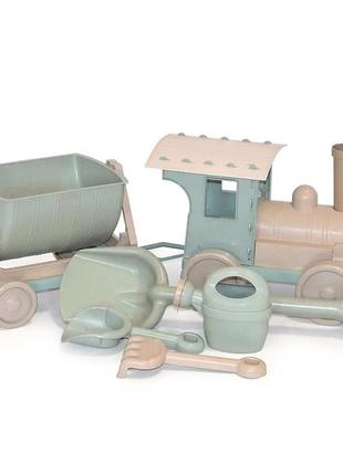 Іграшковий потяг doloni toys для пісочниці 1 причеп eco зелений з лопатками