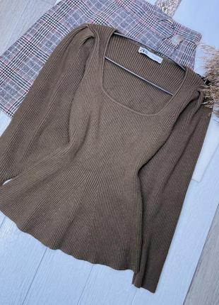 Вязаная кофта с квадратным вырезом zara s кофта с баской зара