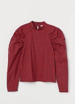 Блуза блузка лонгслів h&m червоний чорний в клітинку батал