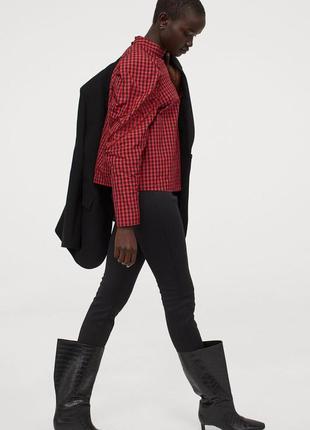 Блуза блузка лонгслів h&m червоний чорний в клітинку батал5 фото