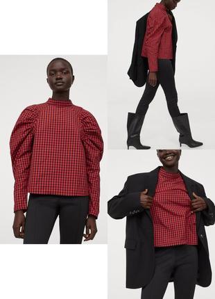 Блуза блузка лонгслів h&m червоний чорний в клітинку батал3 фото