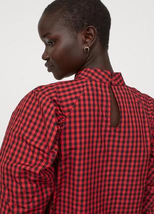 Блуза блузка лонгслів h&m червоний чорний в клітинку батал4 фото