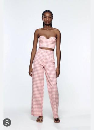 Костюм zara (топ + брюки) в стиле барби в клетку