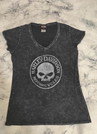 Harley davidson женская кислотно-выбеленная черная футболка с короткими рукавами, размер m