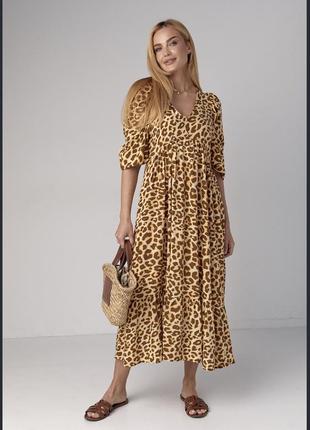 Літня сукня міді з леопардовим принтом
