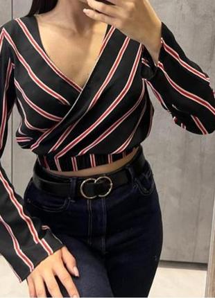 Вкорочена шифонова блузка блуза кола топ в смужку h&m