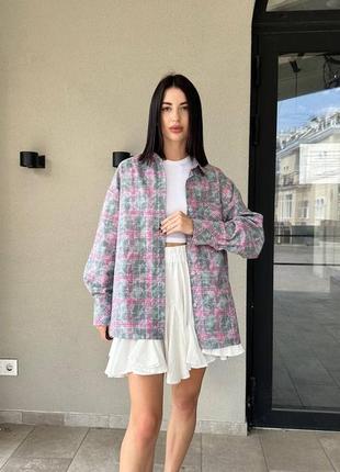 Рубашка оверсайз в клетку, женская рубашка в клетку, 359