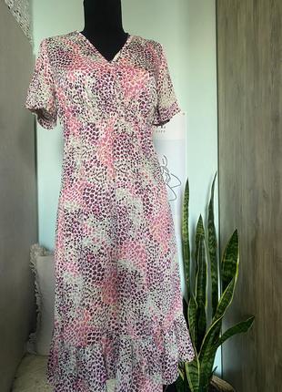 Сукня 👗 плаття міді рюши леопард різнокольоровий рожевий білий поліестер,m,s36-38
