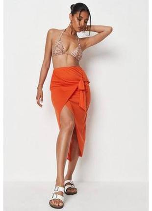 Легкая летняя оранжевая юбка миди на запах missguided1 фото