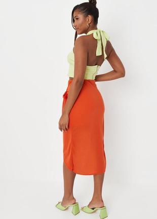 Легкая летняя оранжевая юбка миди на запах missguided5 фото