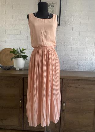 Сукня 👗 плаття максі пліссе персиковий  🍑 шифон,36-38,m,s