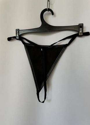 Черные кожаные трусы трусики стринги готок готические обольстительные