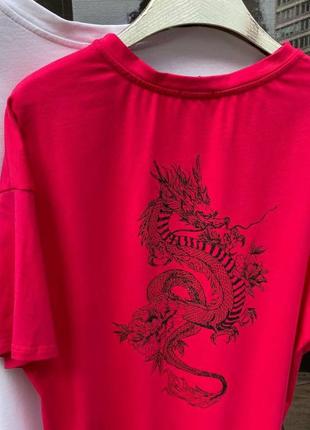 Футболка оверсайз із драконом 95% бавовна, жіноча футболка з ієрогліфами на літо9 фото