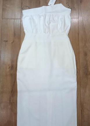 Вечірнє плаття бюстьє без бретельок люкс молоко.