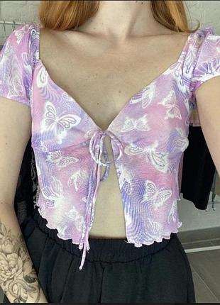 Розовый кроп-топ с бабочками на завязках s primark 🦋🩷🩷💖