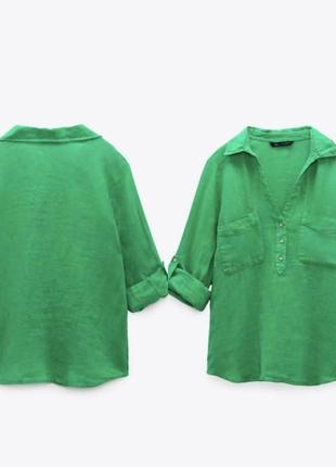 Льняная яркая рубашка zara
