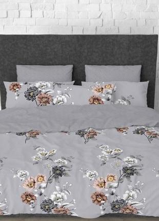 Комплект постельного белья цветы на сером фоне