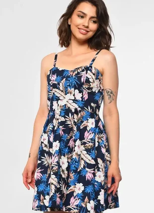 Платье бюстье на бретелях сарафан с цветочным тропическим принтом
