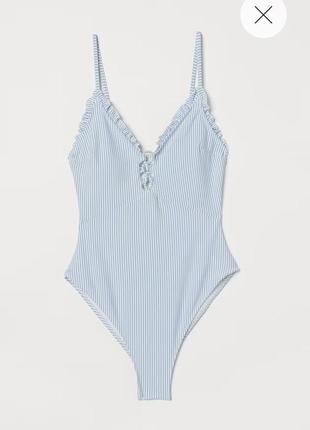 Голубой полоскатый слитный купальник h&m