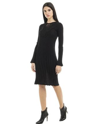 Liu jo  шерстяной  трикотажное платье в рубчик с кружевом /10377/