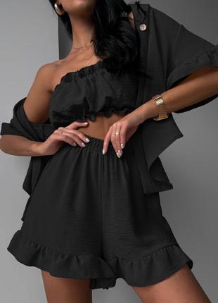 Костюм тройка лето рубашка топ и шорты