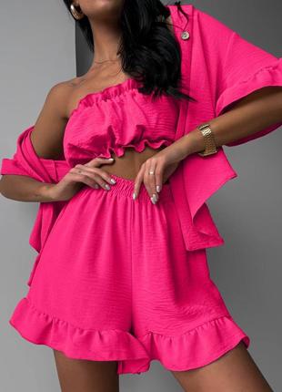 Костюм тройка лето рубашка топ и шорты